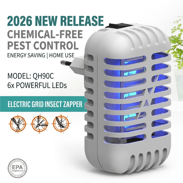 QH90C High-Efficiency 6xLED Direct Plug-in Bug Zapper (White)